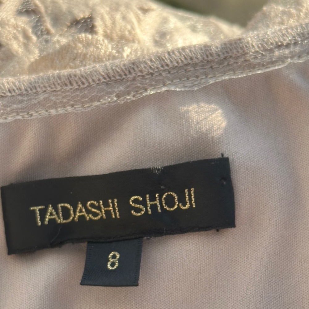 Tadashi Shoji Lace Overlay Dress Beige Nude Blouson Waist Size 8 Cocktail - Picture 7 of 7